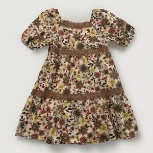 Zac Kids Zac Posen Girls Dress 4/5 XS Yellow Brown Floral Lace